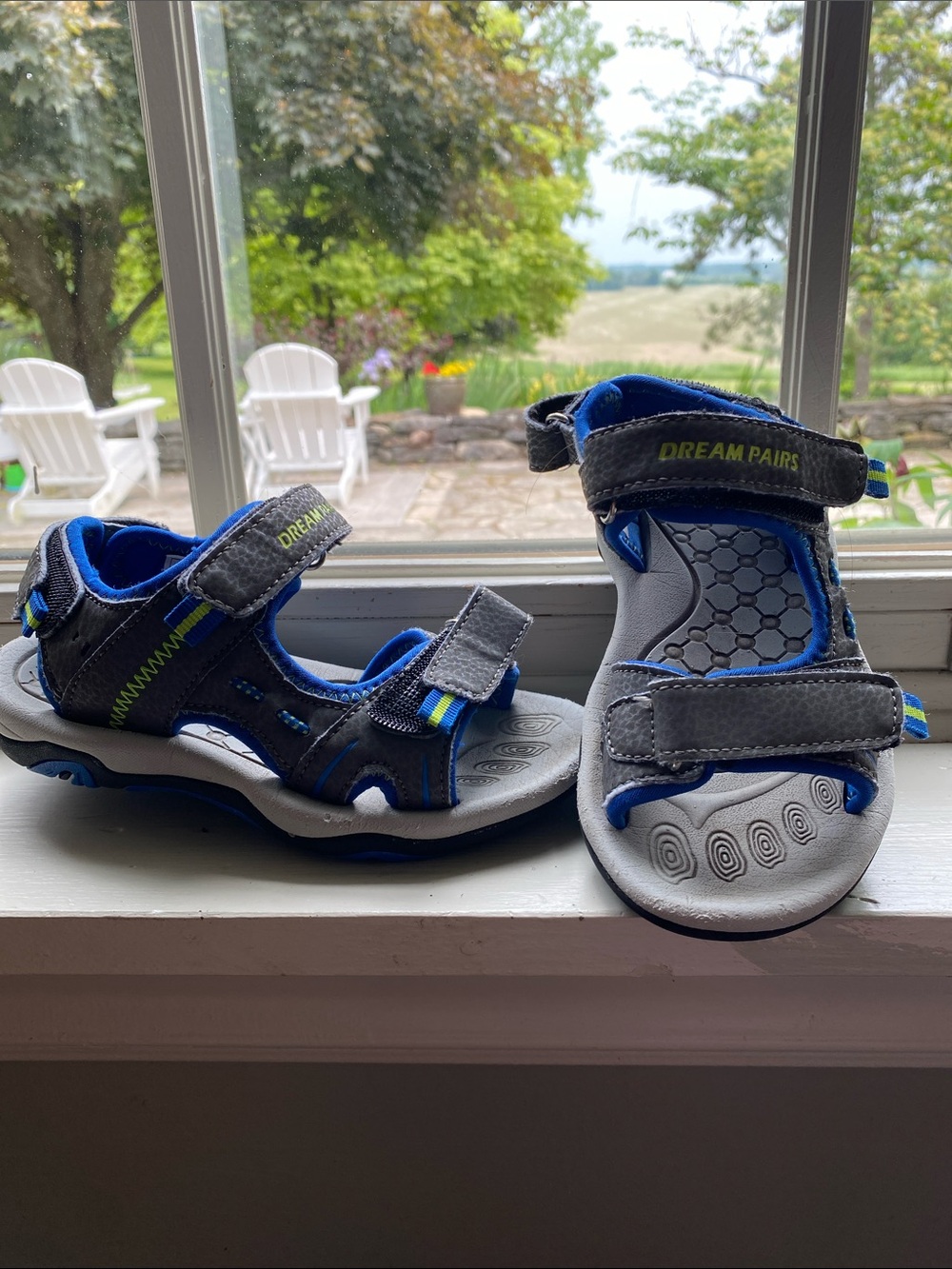 Dream Pairs Kids Gray and Blue Hook-and-Loop Velcro Sport Sandals